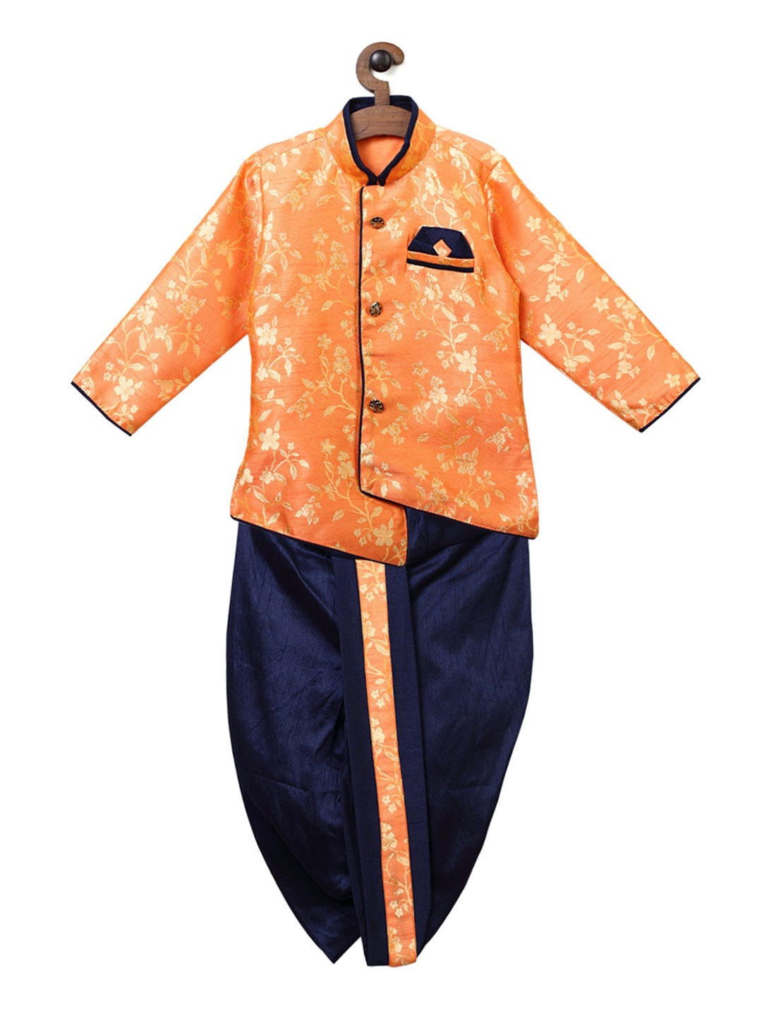 

Ridokidz Boys Orange & Blue Embroidered Kurta with Dhoti Pants