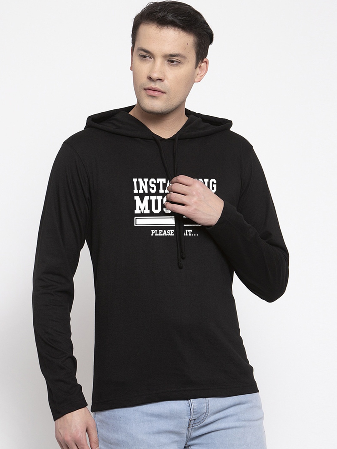

Friskers Men Black Printed Hood T-shirt