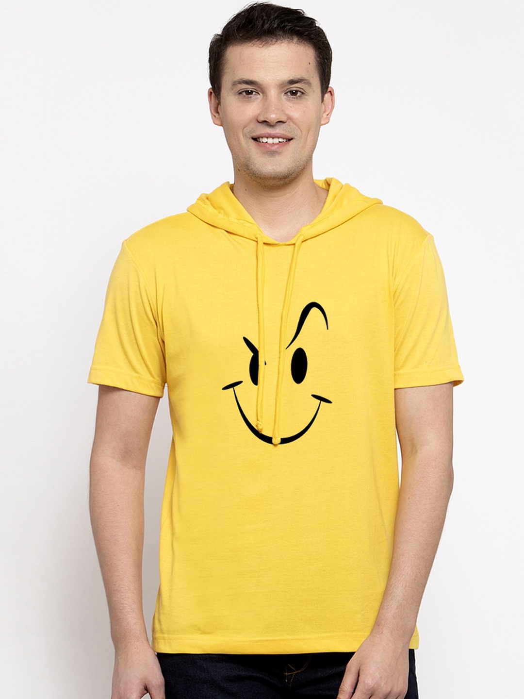 

Friskers Men Yellow Printed Hood T-shirt