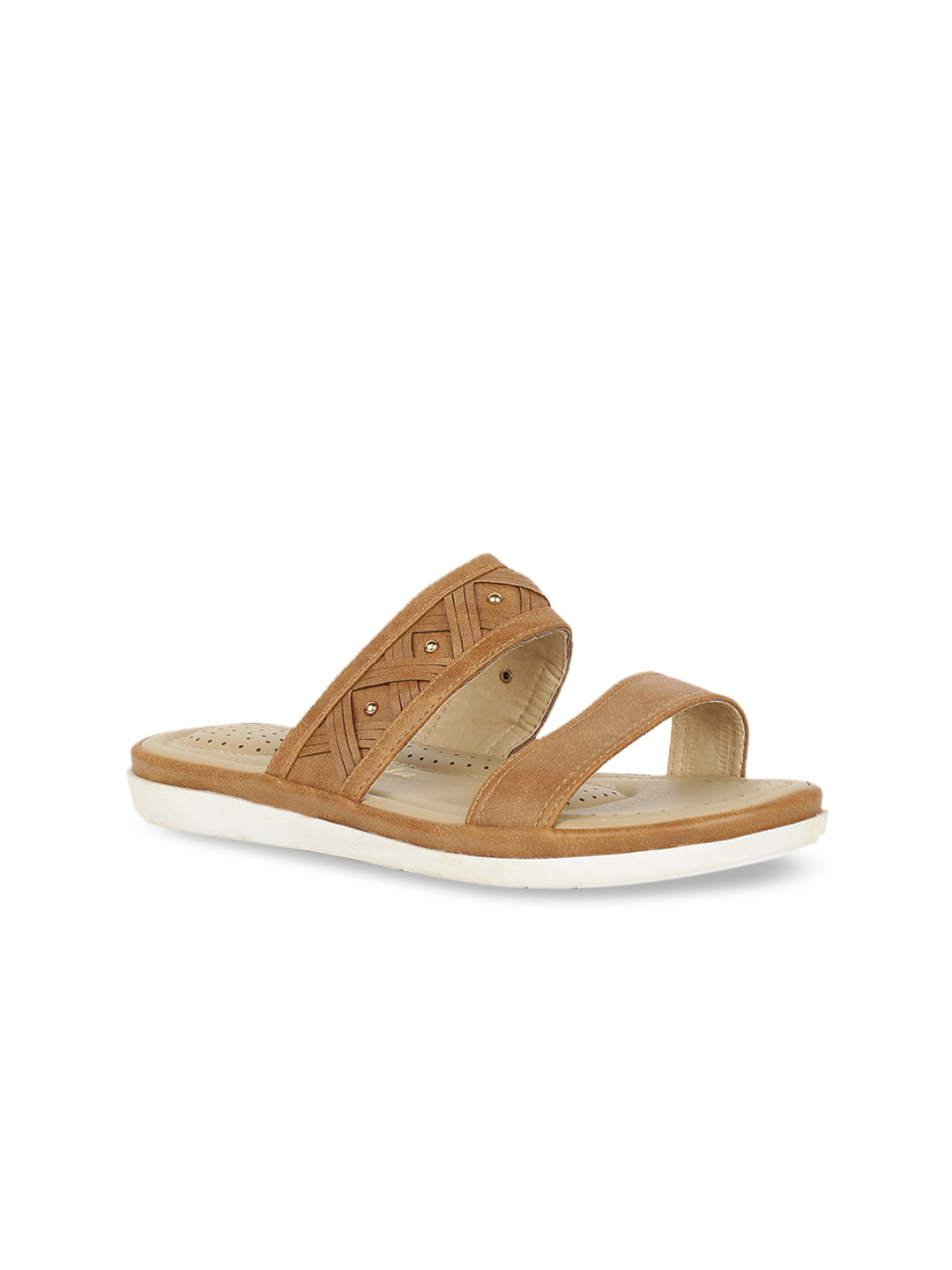 

Bata Women Beige Woven Design PU Open Toe Flats