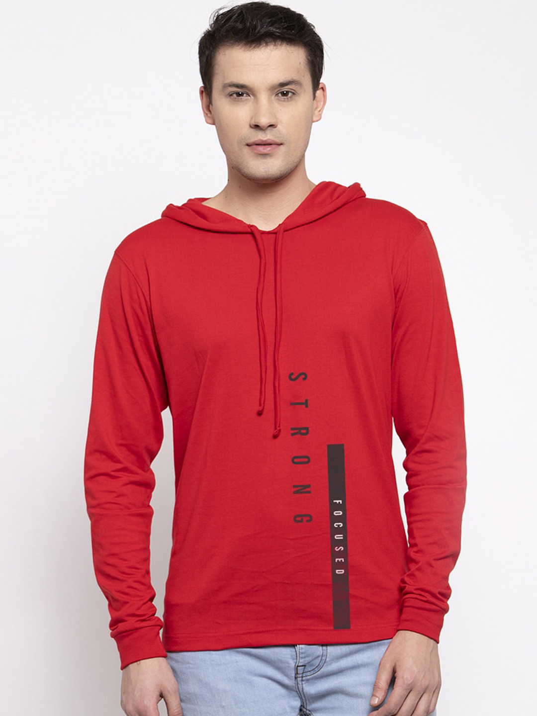 

Friskers Men Red Printed Hood T-shirt