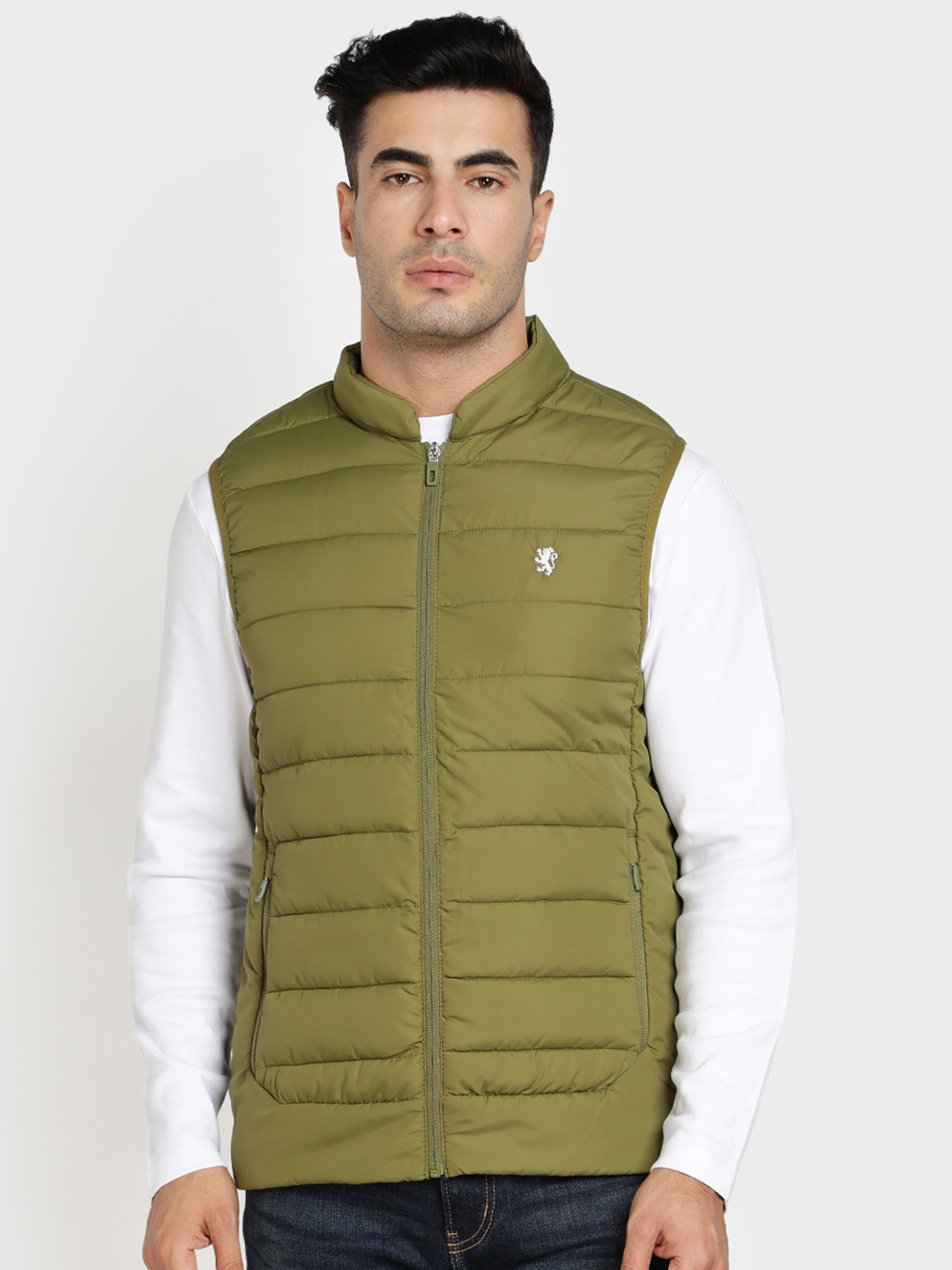 

Red Tape Men Olive Green Solid Padded Jacket