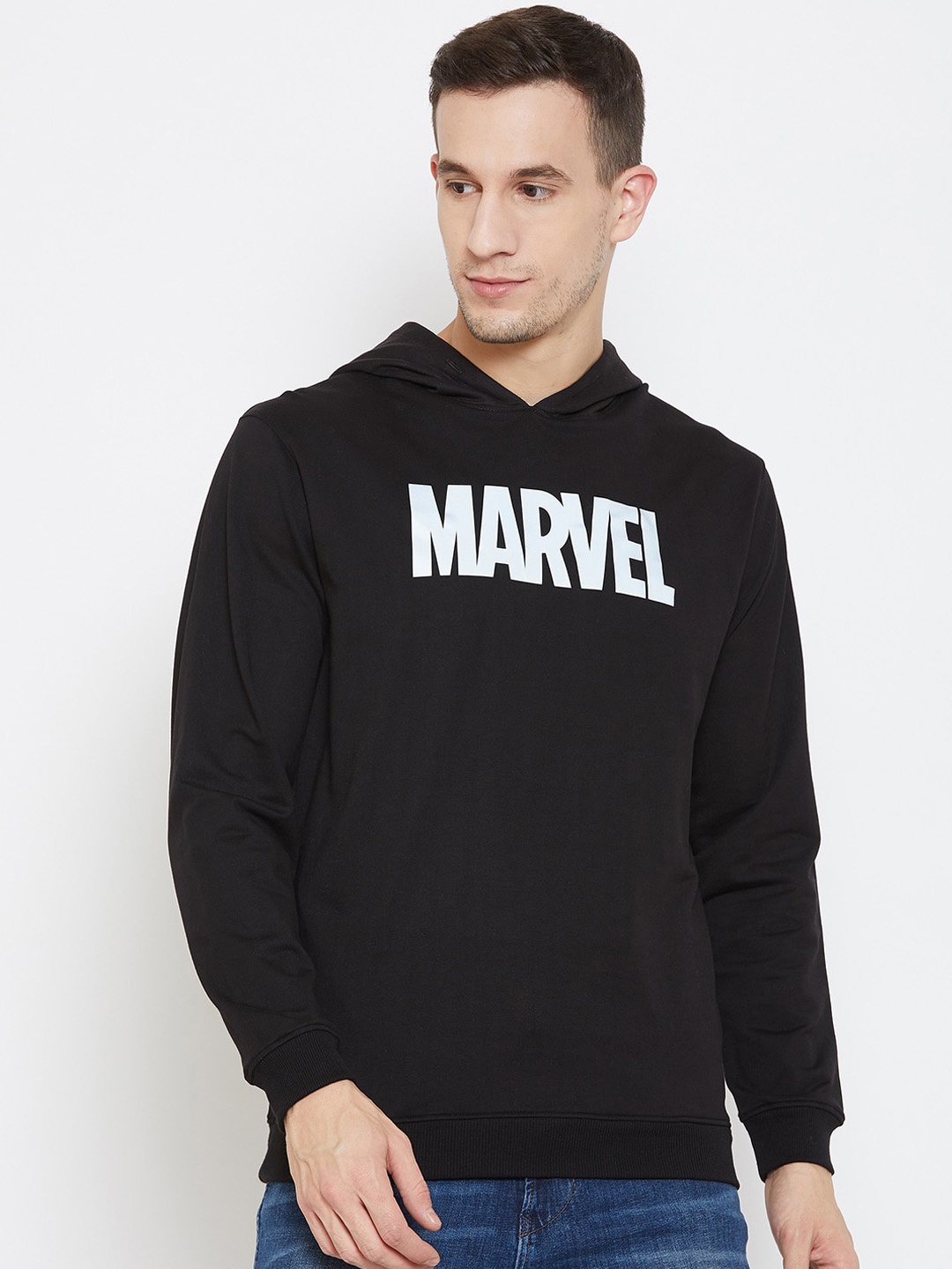 

Marvel by Wear Your Mind Men Black Marvel Printed Hooded Sweatshirt