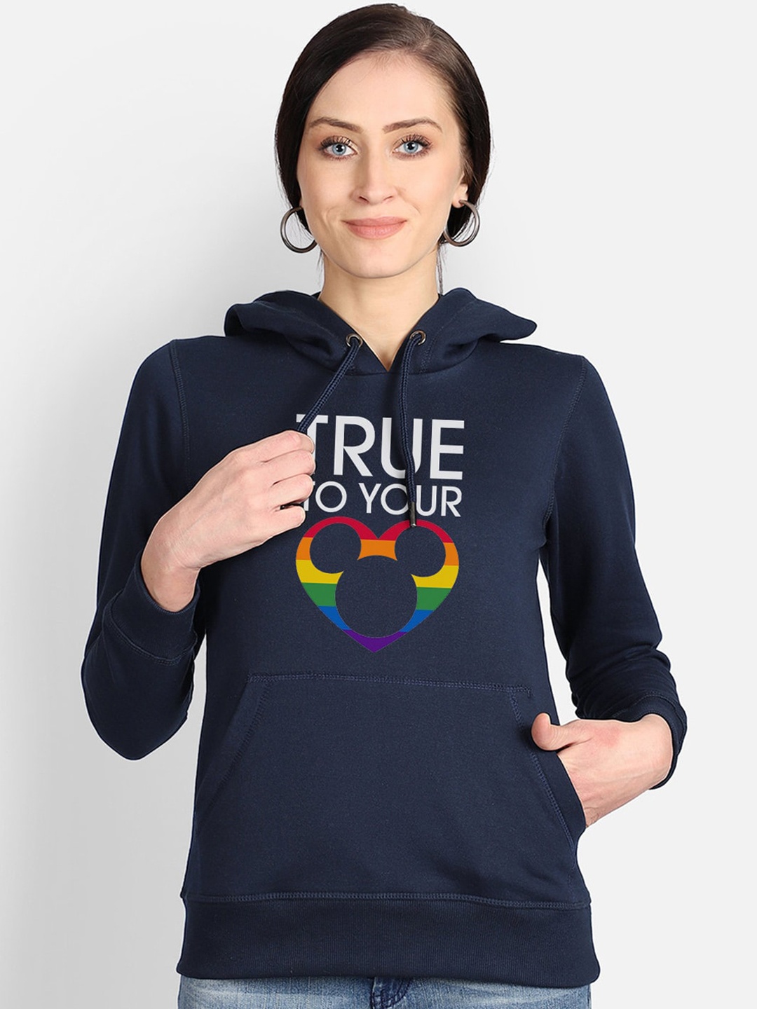 

Free Authority Mickey & Friends Women Navy Blue Print Hooded Sweatshirt
