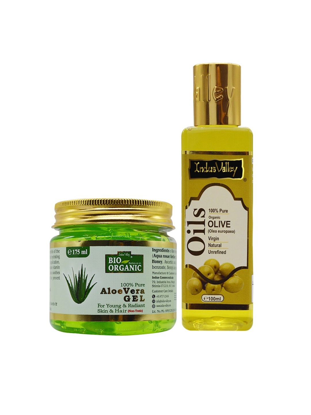 

Indus valley olive carrier oil & aloe vera gel combo, Green