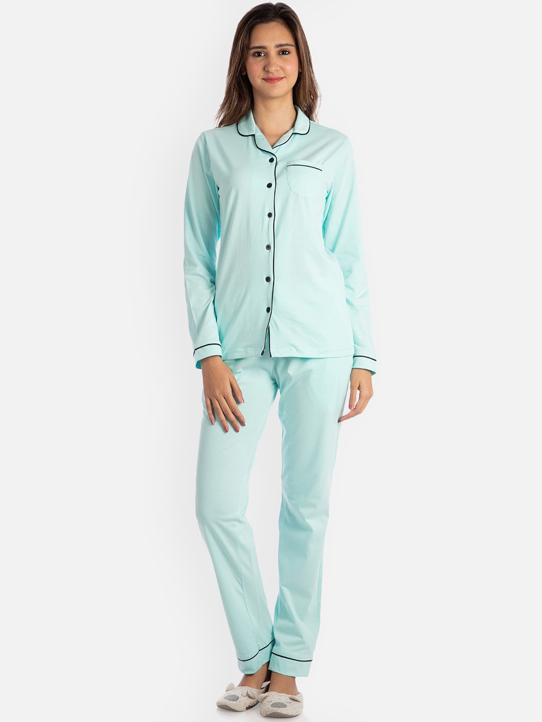 

Nite Flite Women Blue Solid Nightsuit