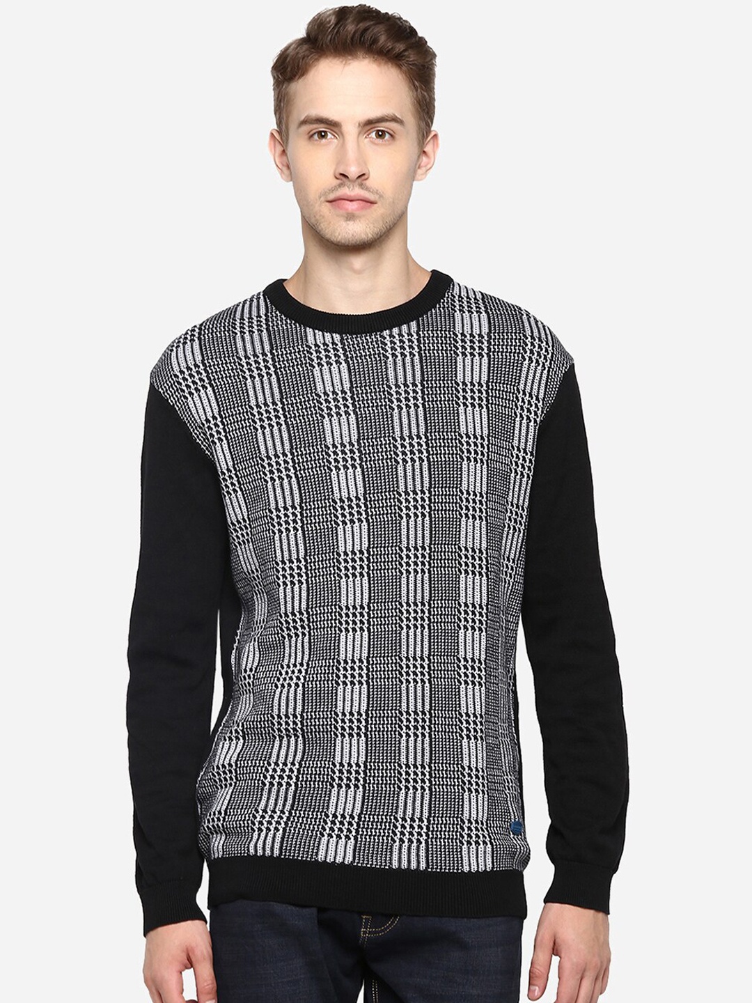

Red Chief Men Grey & Black Printed Pullover Sweater