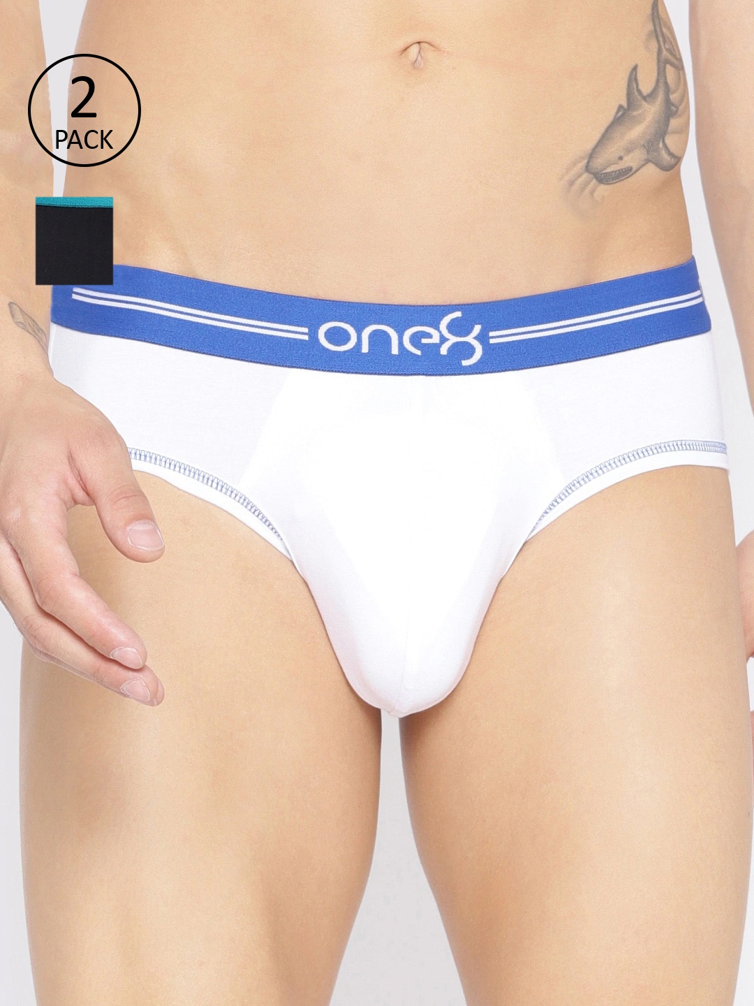 

one8 by Virat Kohli Men Pack of 2 White & Black Super Cotton Stretch Briefs 203-PO2