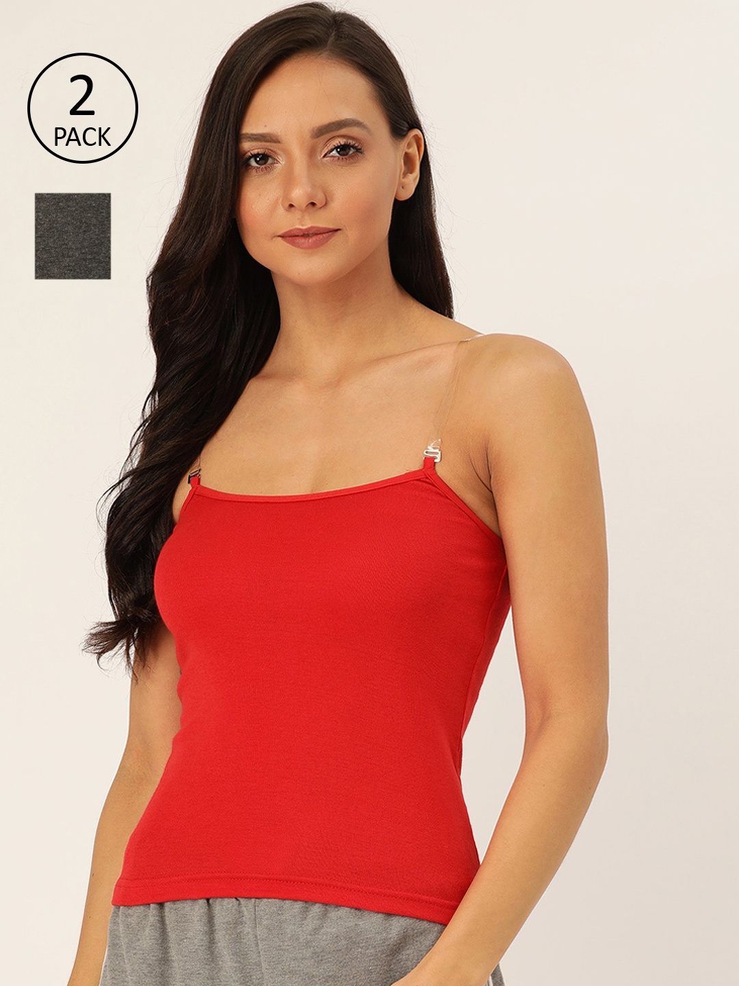 

Lady Lyka Women Pack of 2 Solid Camisoles, Red