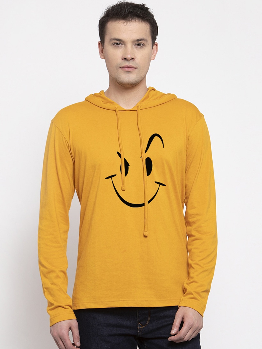 

Friskers Men Mustard Yellow Printed Hood T-shirt