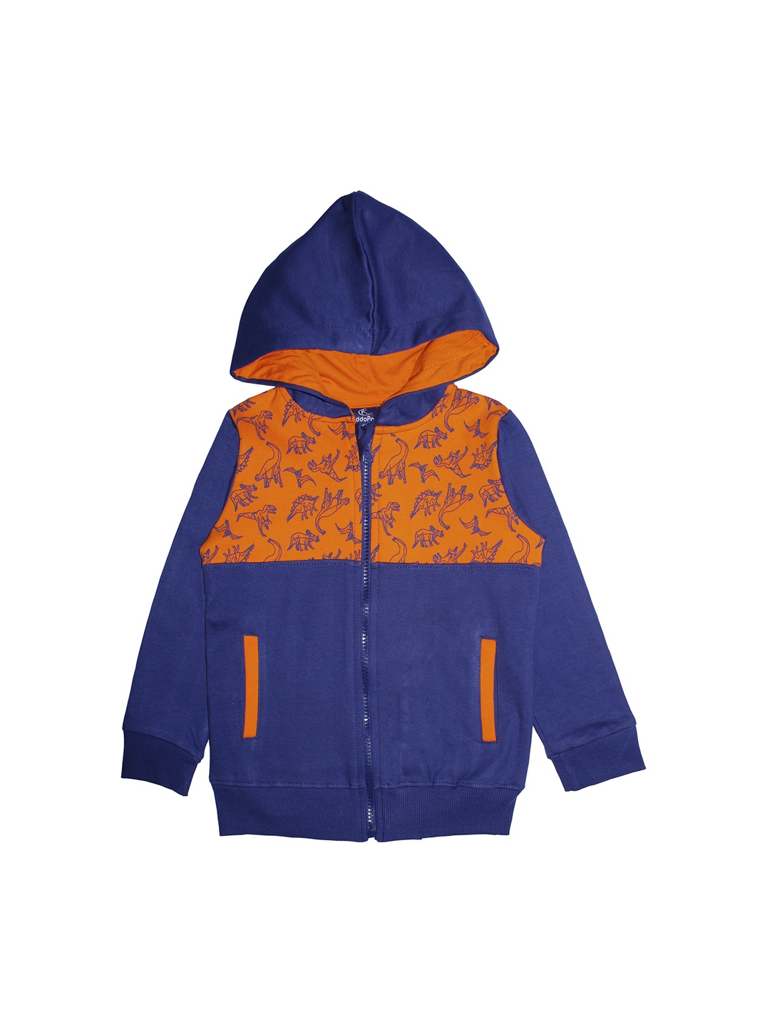 

KiddoPanti Boys Navy Blue & Orange Printed Hooded Sweatshirt