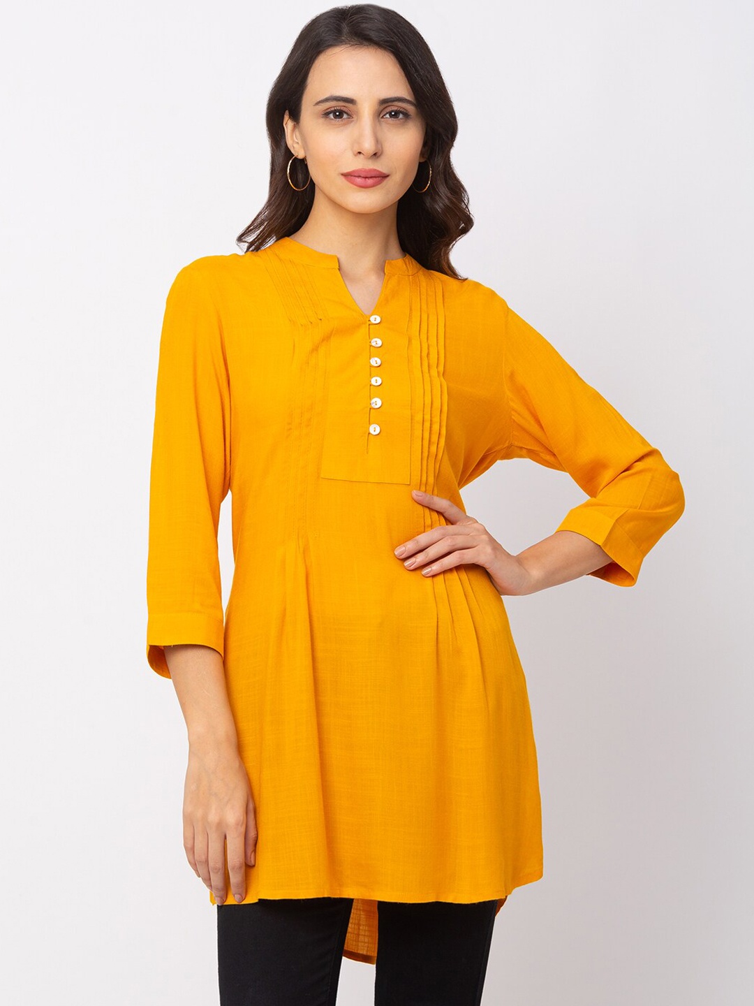 Globus Women Mustard Yellow Solid Straight Kurta