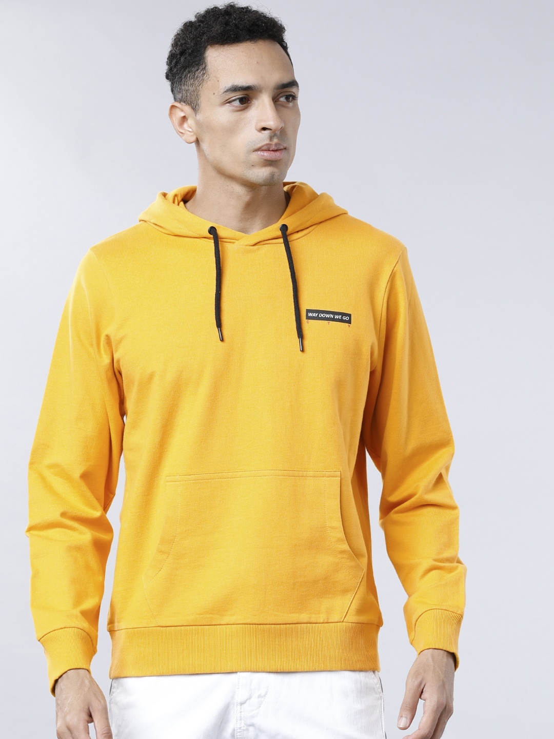 

HIGHLANDER Men Mustard Solid Hooded Sweatshirt