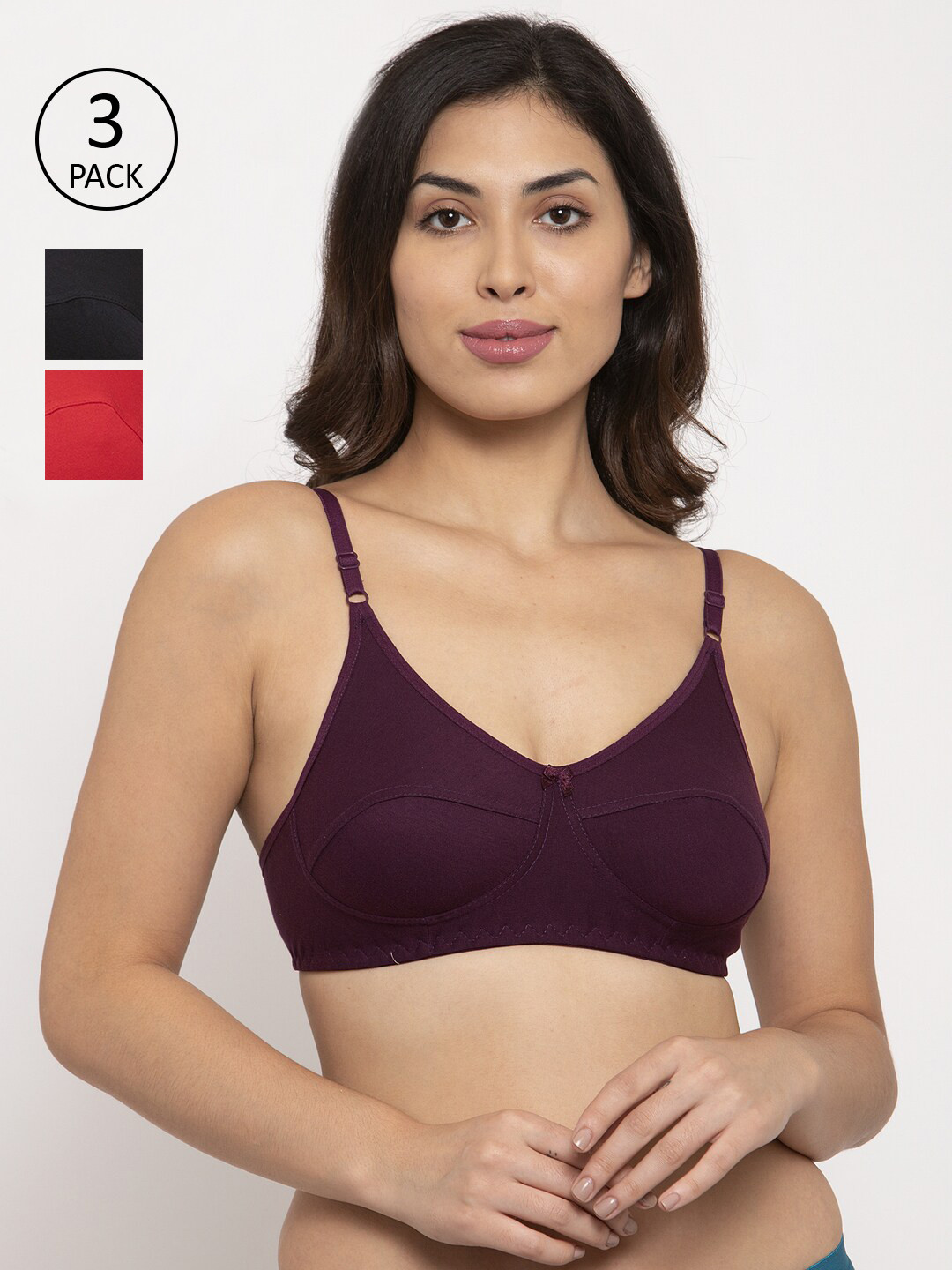 

Innocence Pack of 3 Solid Everyday Bras BBAPLIN90564_28B, Purple