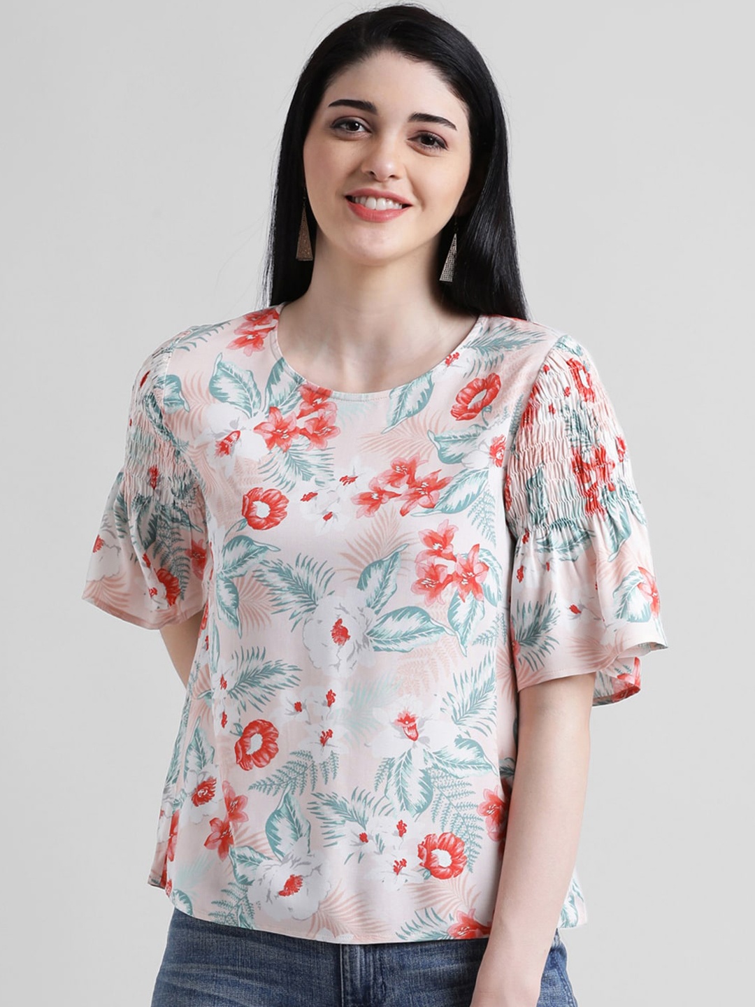 

Zink London Women Pink Floral Printed Top