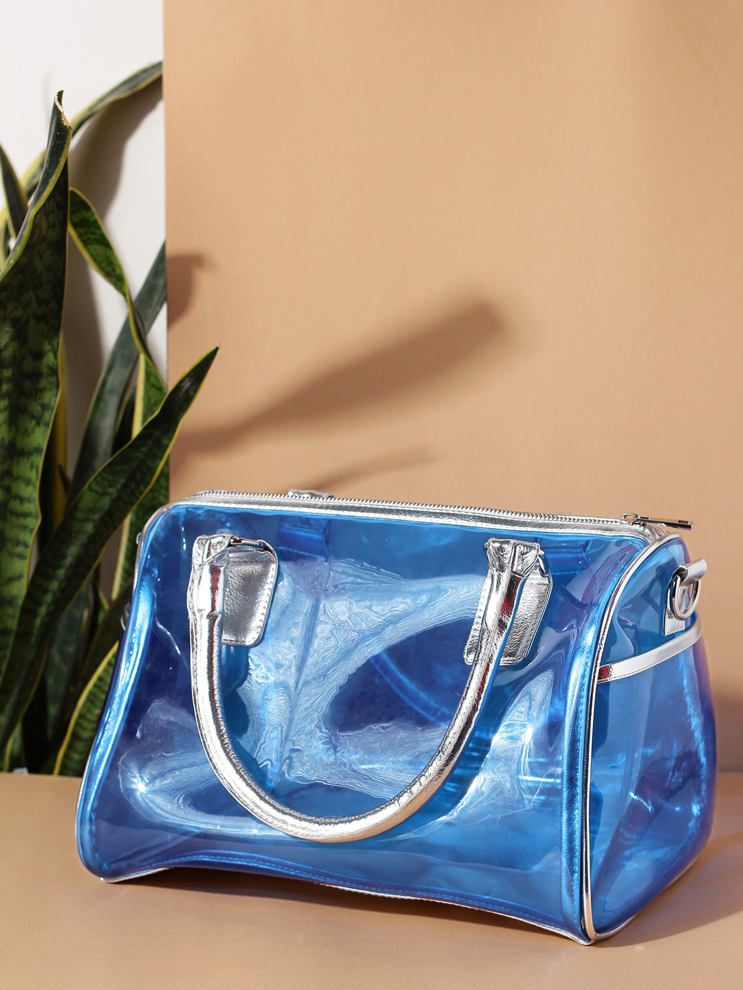 

STREET 9 Blue & Gunmetal-Toned Solid Handheld Bag
