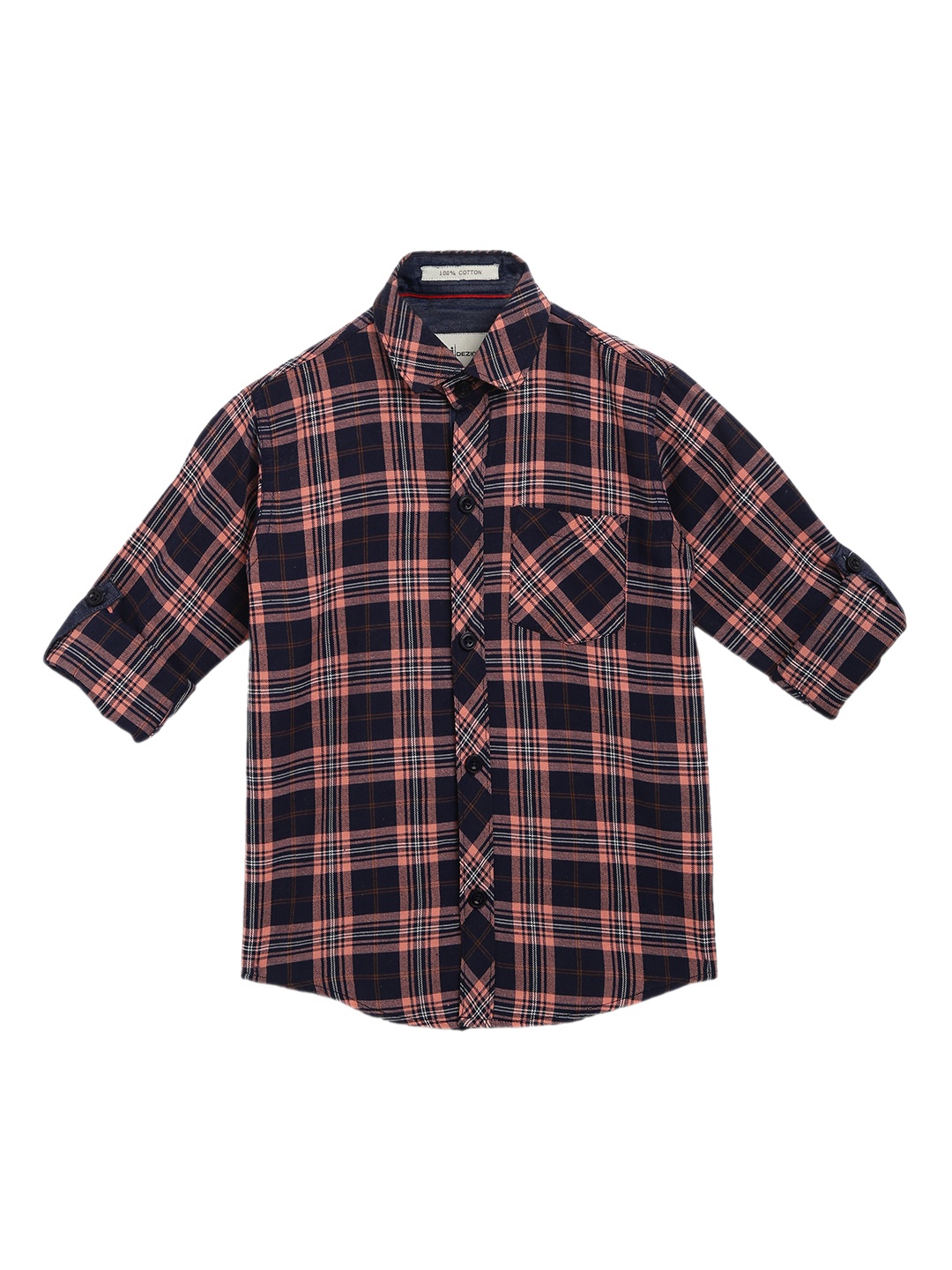 

Aj DEZInES Boys Peach-Coloured & Blue Regular Fit Checked Party Shirt