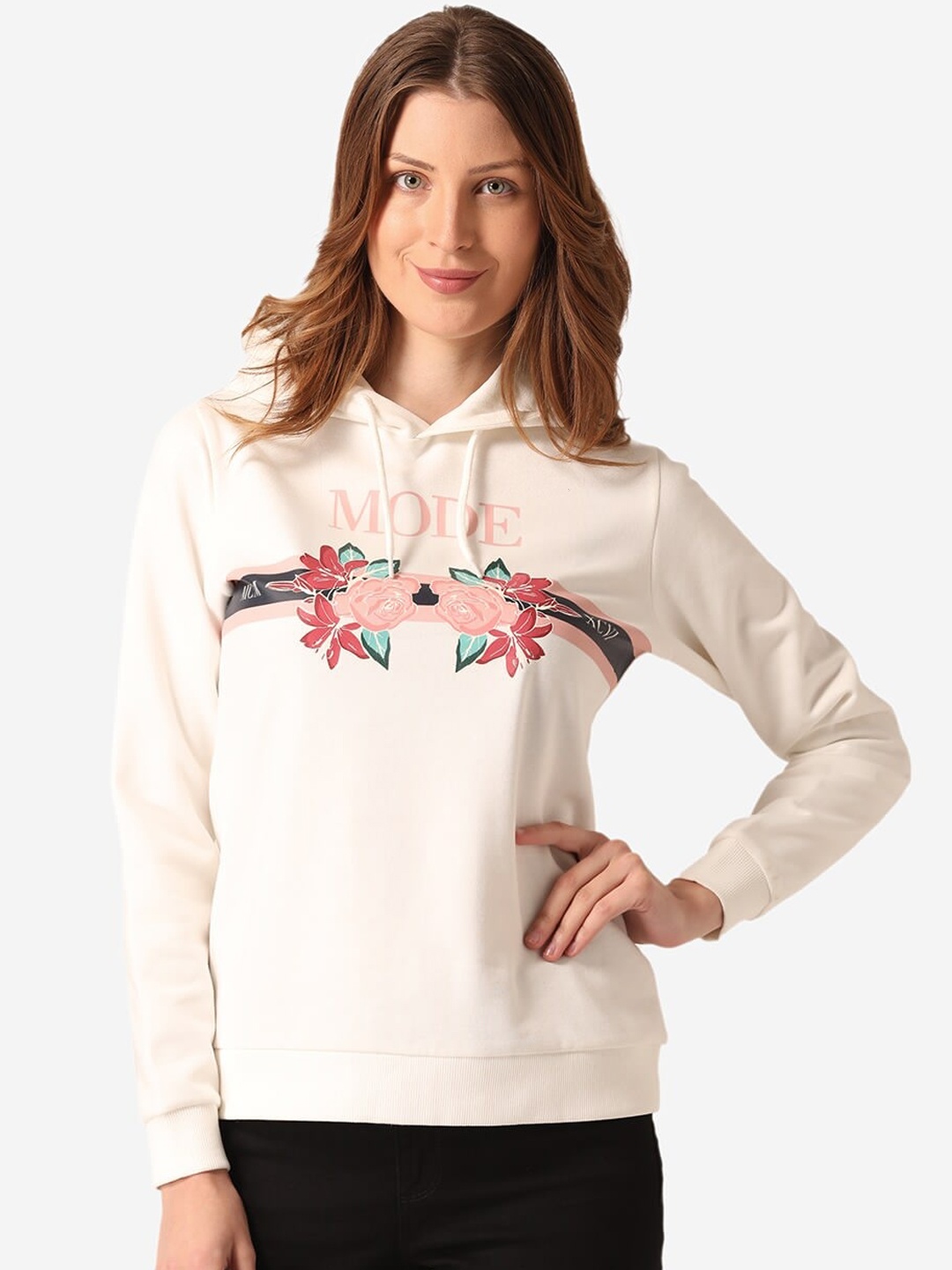 

Mode by Red Tape Women Off-White & Red Printed Hooded Sweatshirt