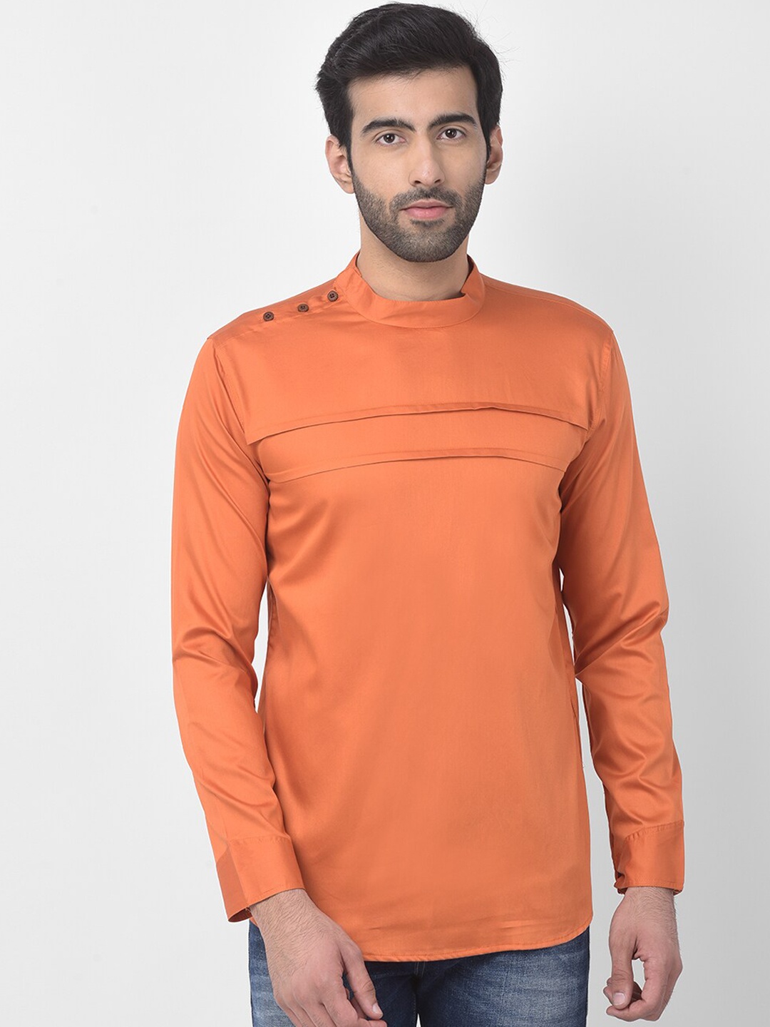

SG LEMAN Men Orange Solid Straight Short Kurta