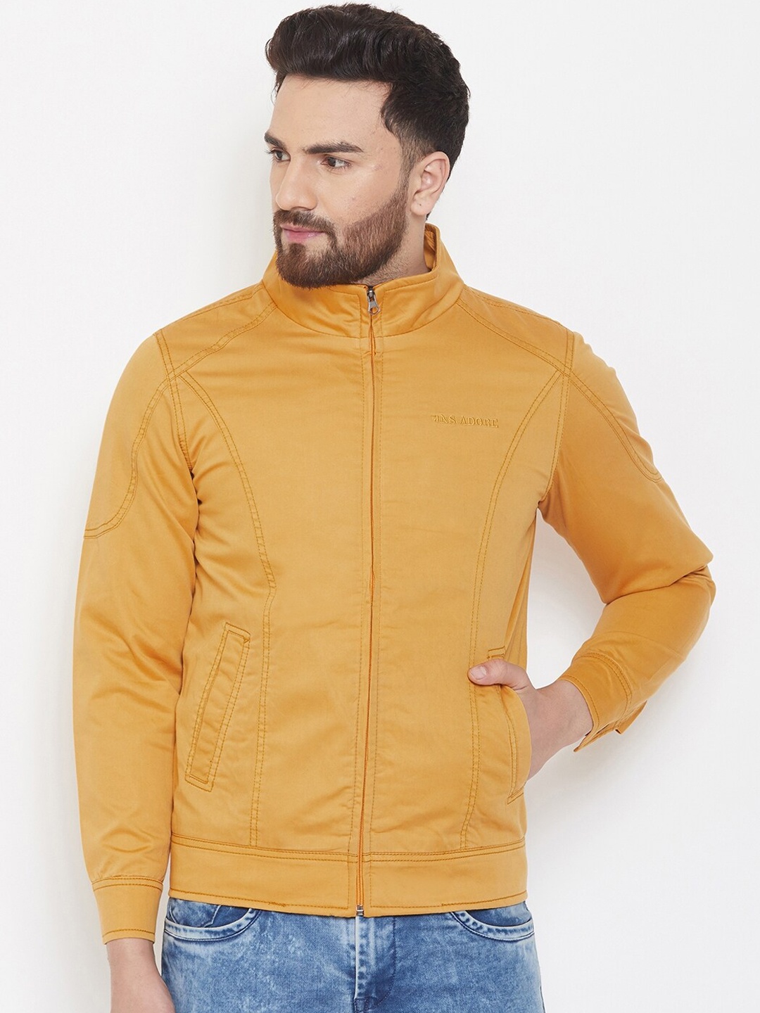 

Adobe Men Mustard Yellow Solid Bomber Jacket
