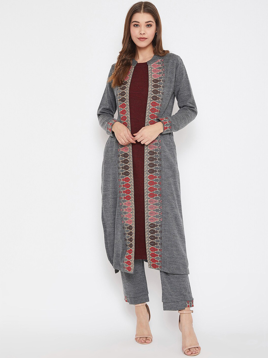 

Zigo Women Grey Printed Kurta with Trousers