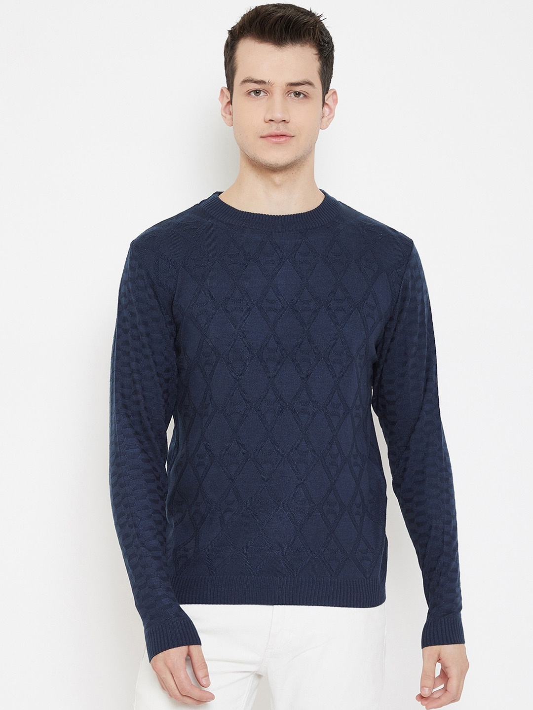 

JUMP USA Men Acrylic Navy Blue Self Design Pullover Sweater
