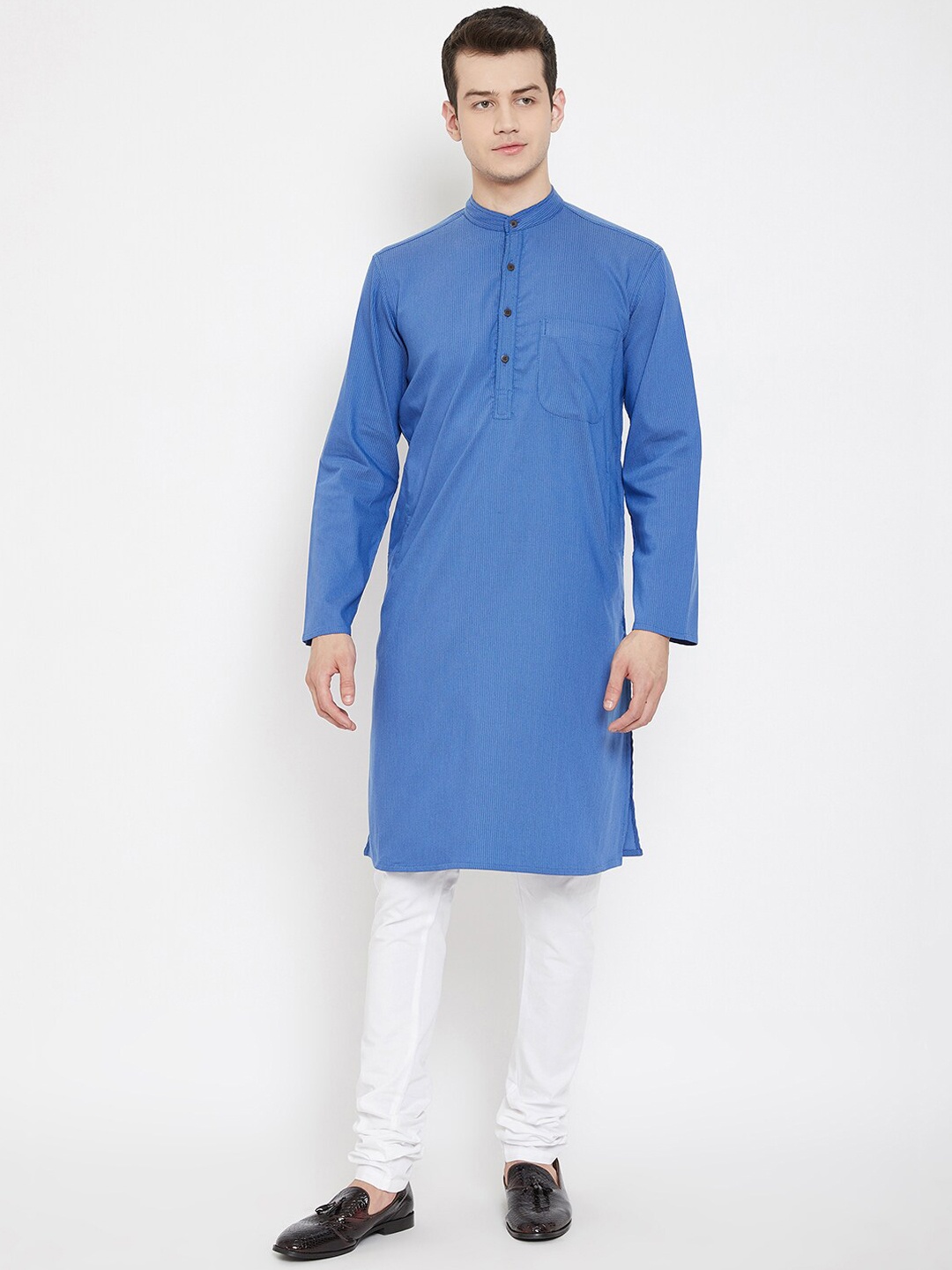 even Men Blue Woven Design Straight Kurta