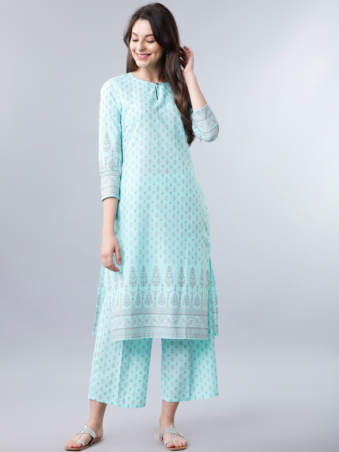 

Vishudh Women Blue Printed Straight Kurta