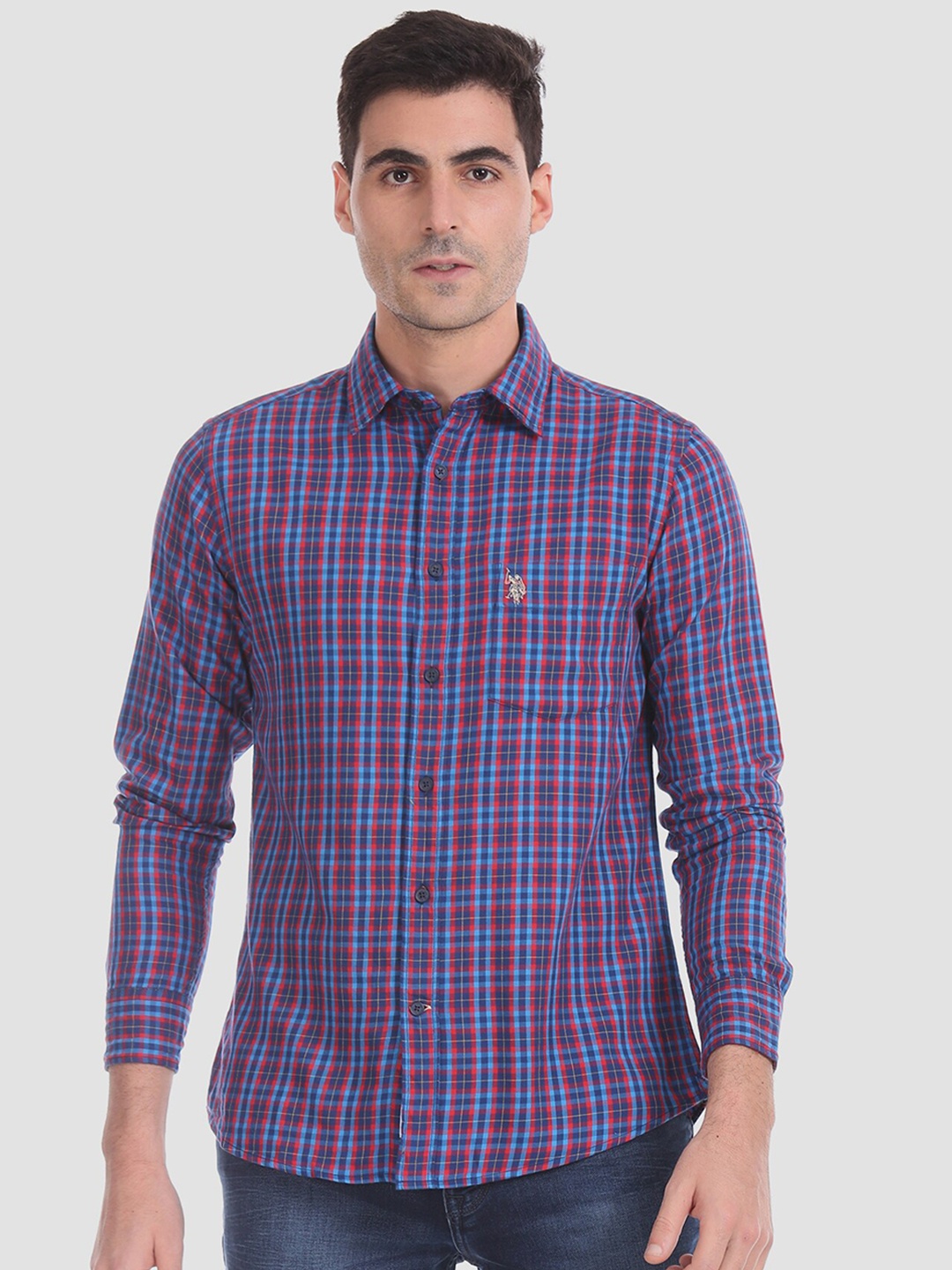 

U.S. Polo Assn. Men Red & Blue Regular Fit Checked Casual Shirt