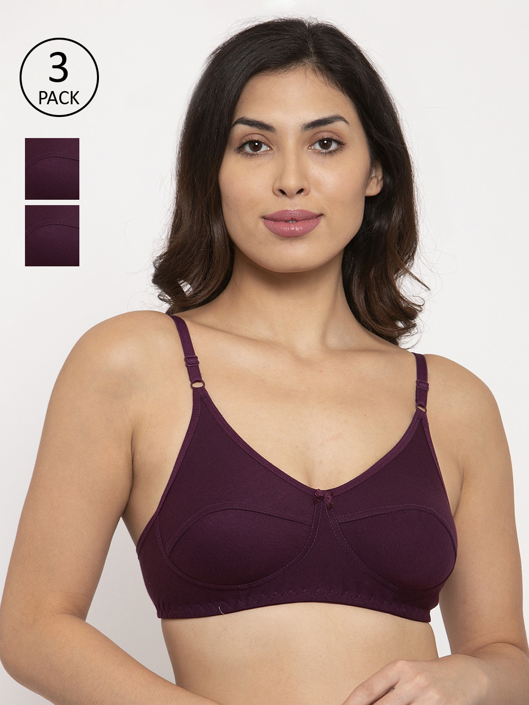 

Innocence Women Pack Of 3 Solid Full Coverage Everyday Bras BBAPLIN90568, Purple