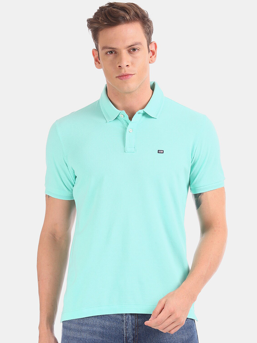 

Arrow Sport Men Blue Solid Polo Collar T-shirt