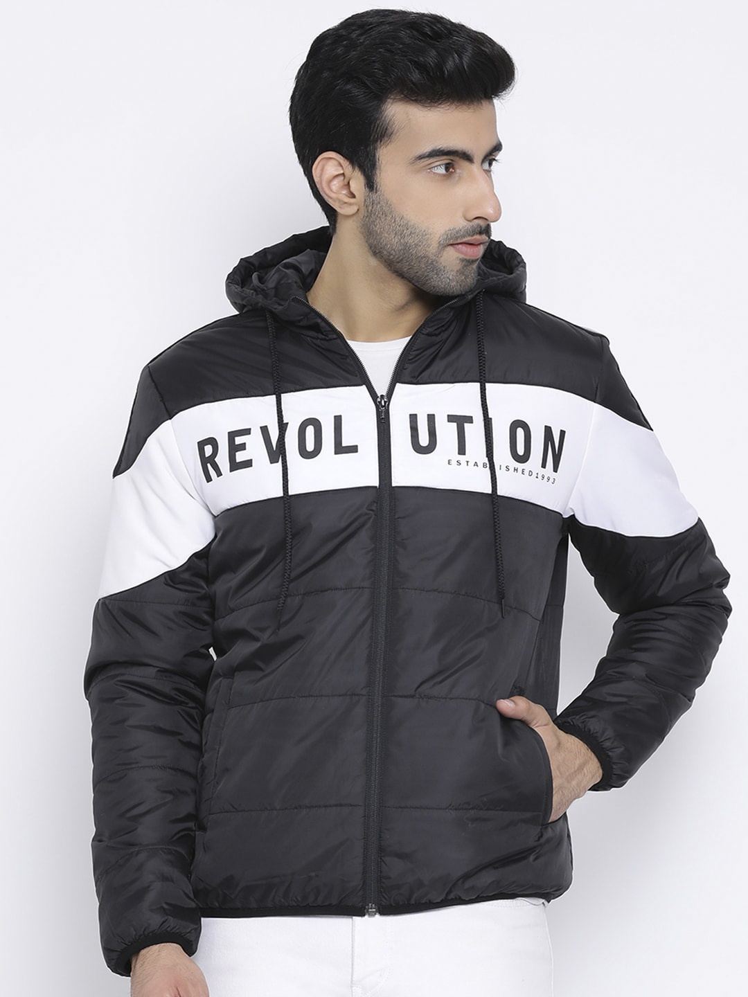 

Richlook Men Black Printed Padded Jacket