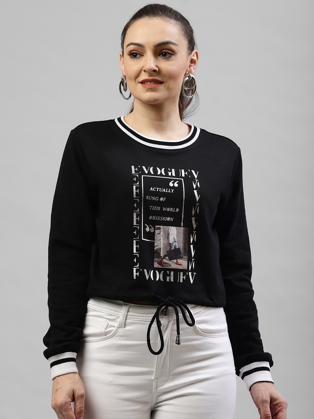 

KASSUALLY Women Black Printed Sweatshirt