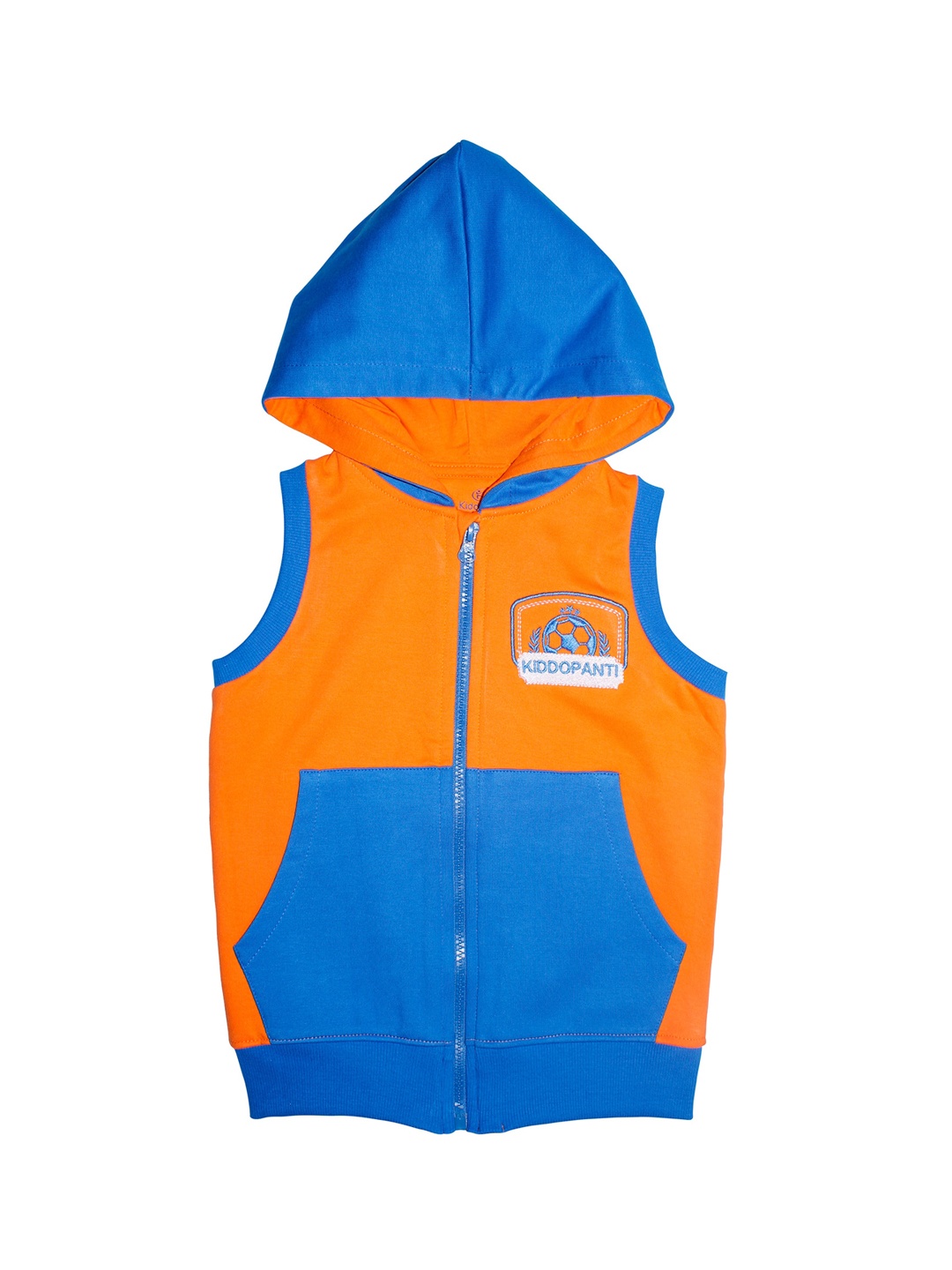 

KiddoPanti Boys Orange & Blue Colourblocked Hooded Sweatshirt