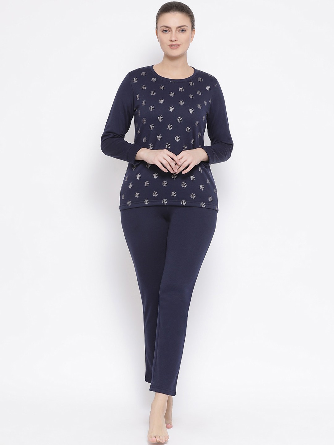 

Kanvin Women Navy Blue & White Printed Night Suit