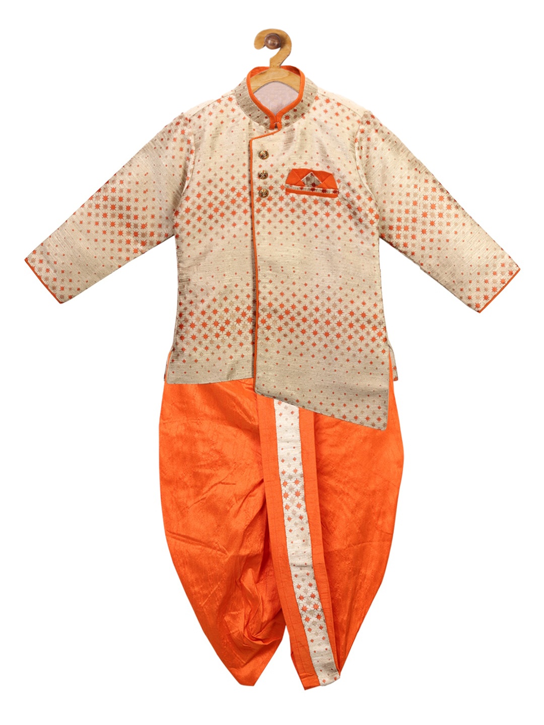 Ridokidz Boys Cream-Coloured & Orange Printed Kurti with Dhoti Pants