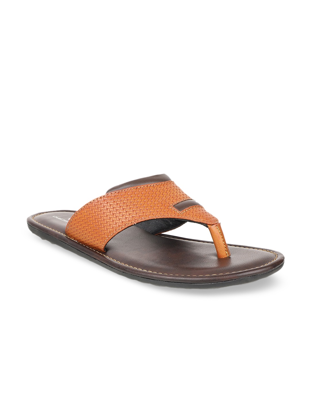 Carlton London Men Tan Brown Textured Comfort Sandals