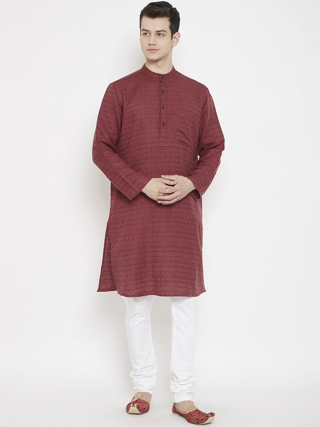 

even Men Maroon Woven Design Straight Kurta