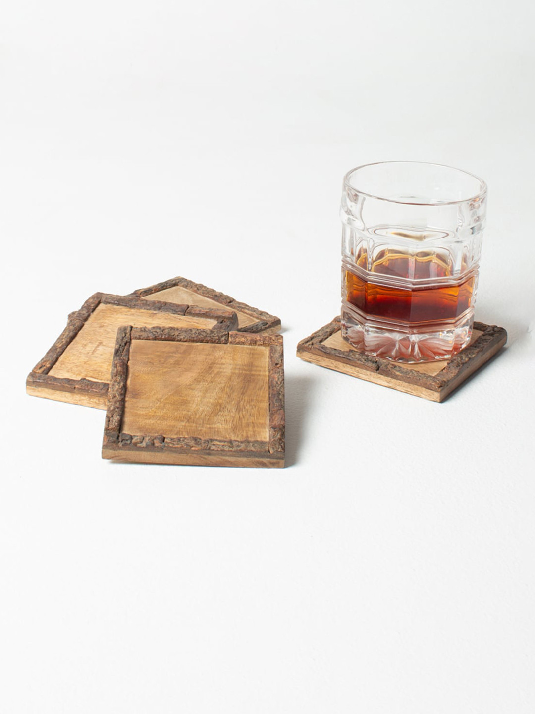 

CASA DECOR Set Of 4 Brown Solid Wooden Sustainable Square Coasters