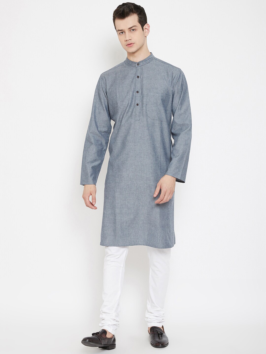 

even Men Grey Woven Design Straight Kurta