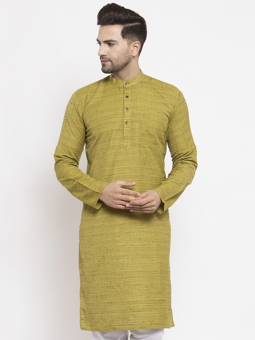 

Jompers Men Green Solid Straight Kurta