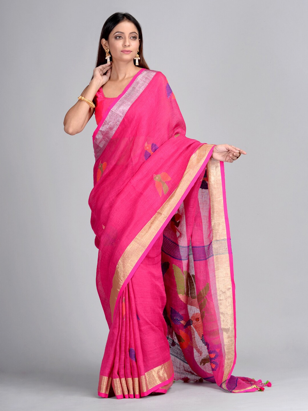

Mitera Pink Pure Linen Woven Design Taant Saree