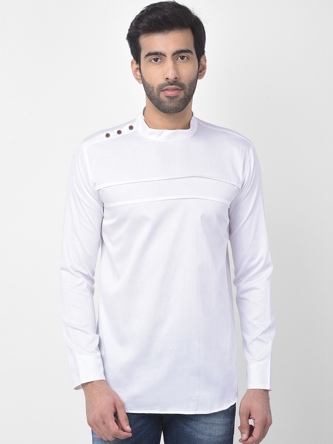 

SG LEMAN Men White Solid Straight Short Kurta