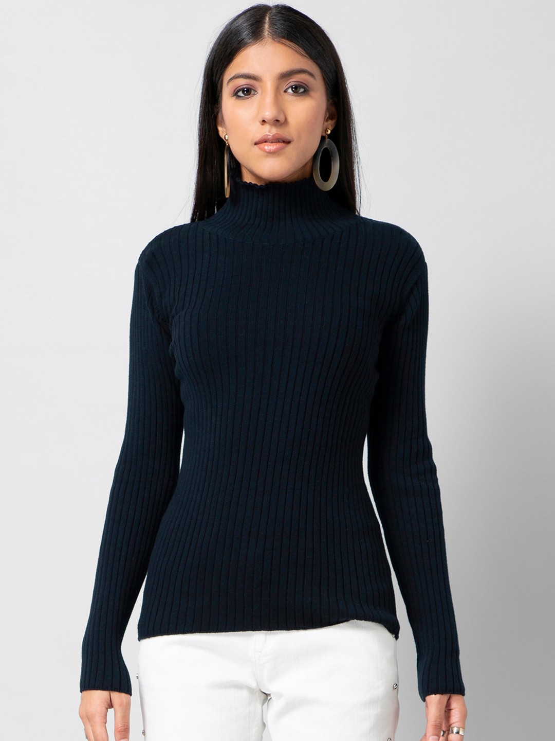 

FabAlley Women Blue Striped Pullover Sweater