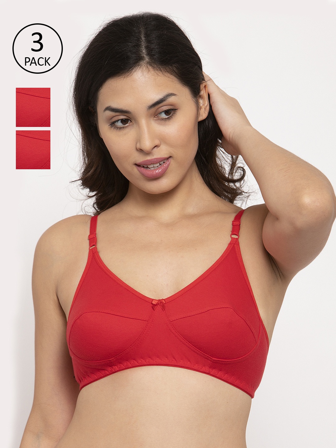 

Innocence Pack Of 3 Red Solid Full Coverage Everyday Bra BBAPLIN90572_28B