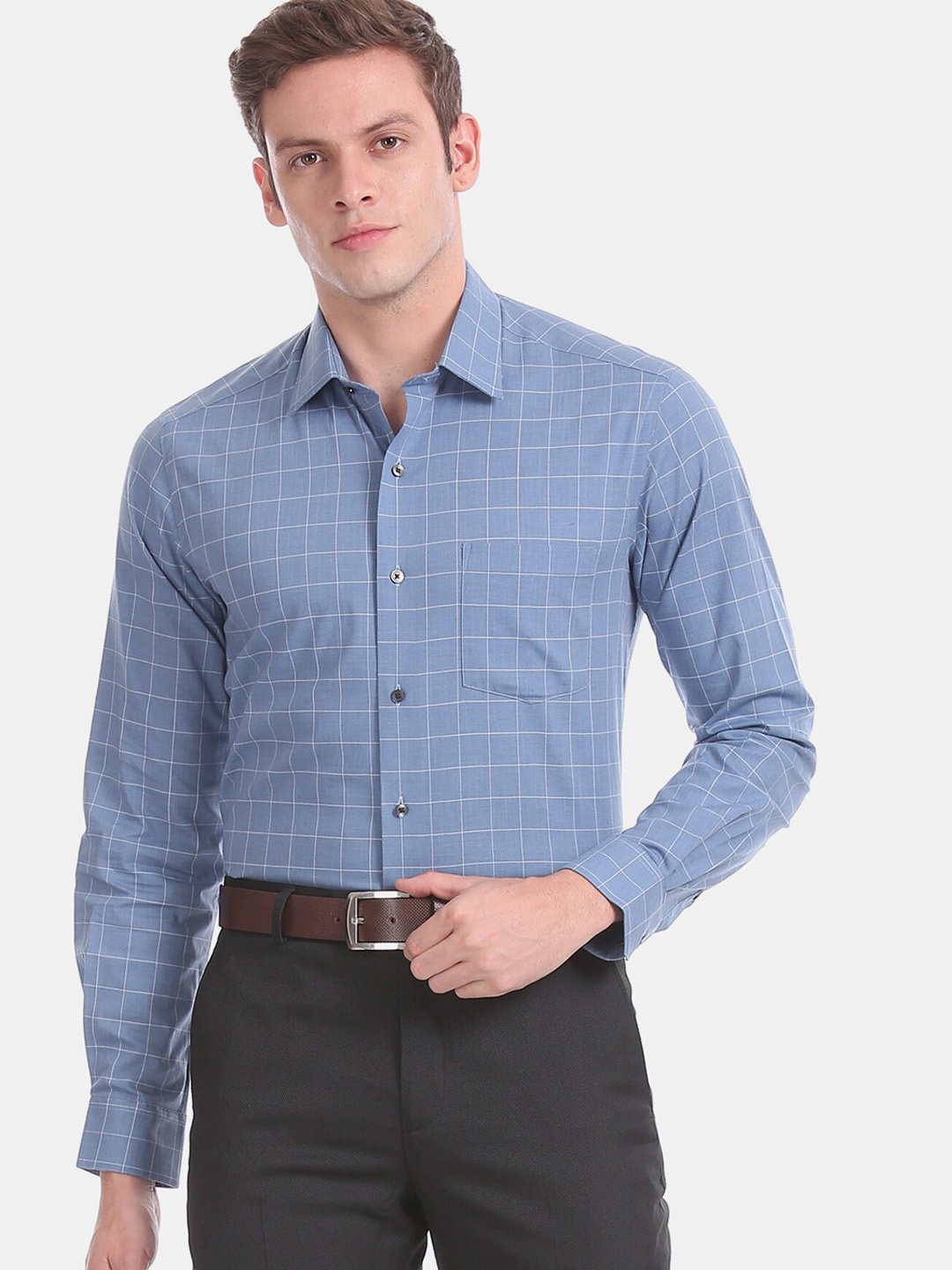 

Arrow Men Blue Slim Fit Checked Formal Shirt