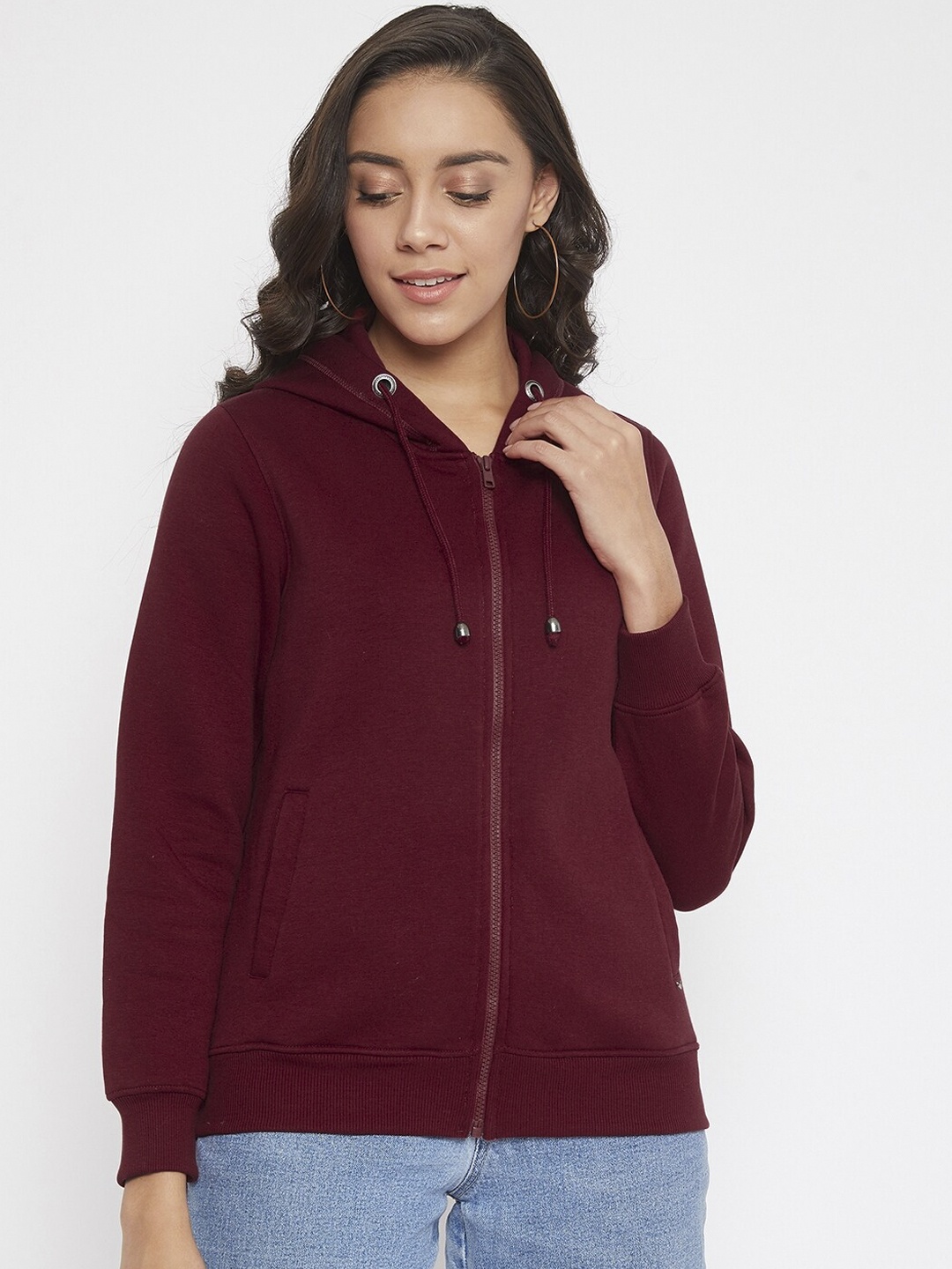 

Crimsoune Club Women Red Solid Hooded Sweatshirt