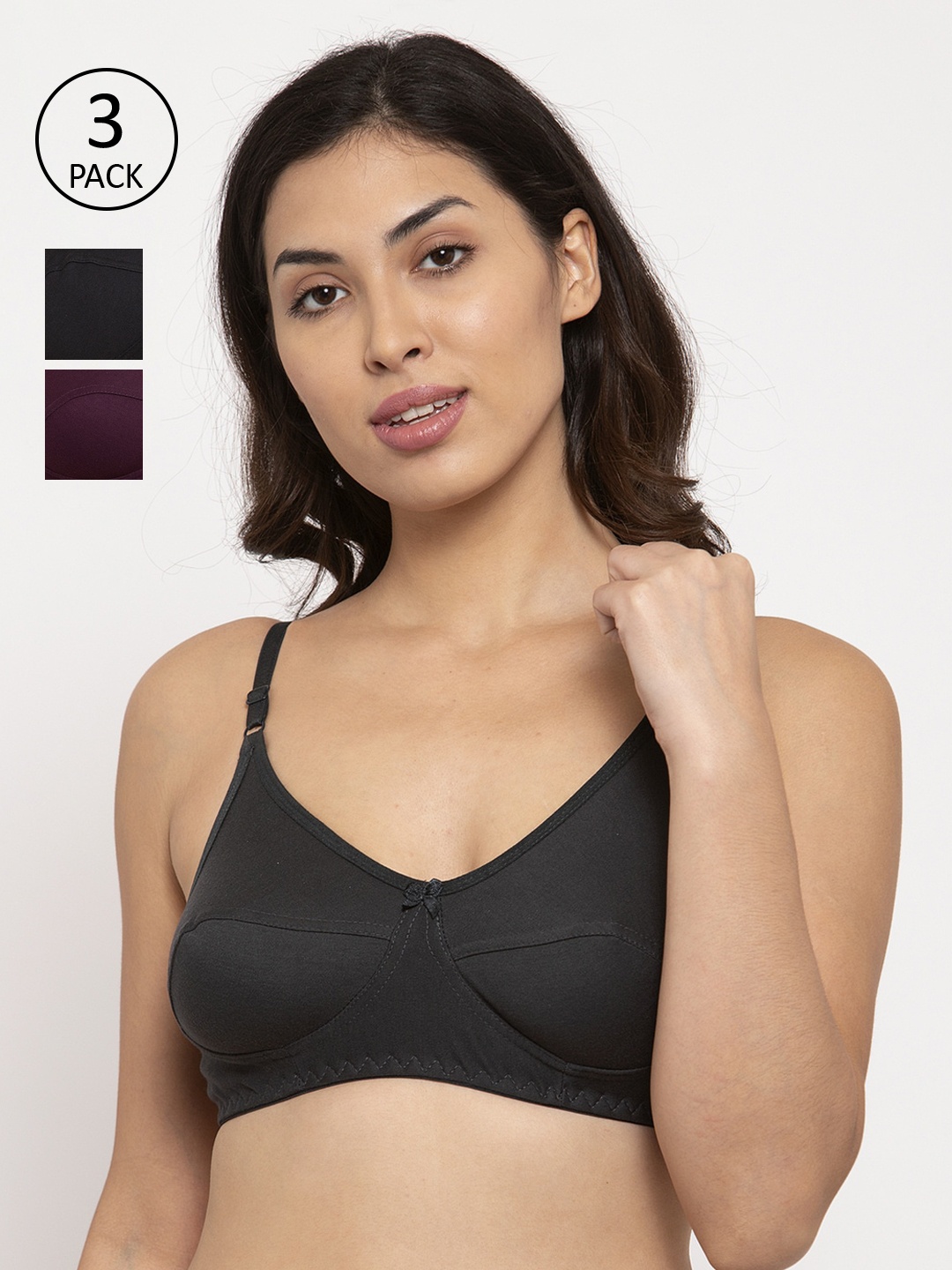

Innocence Pack of 3 Solid Non-Wired Non Padded Everyday Bras BBAPLIN90566_44B, Purple