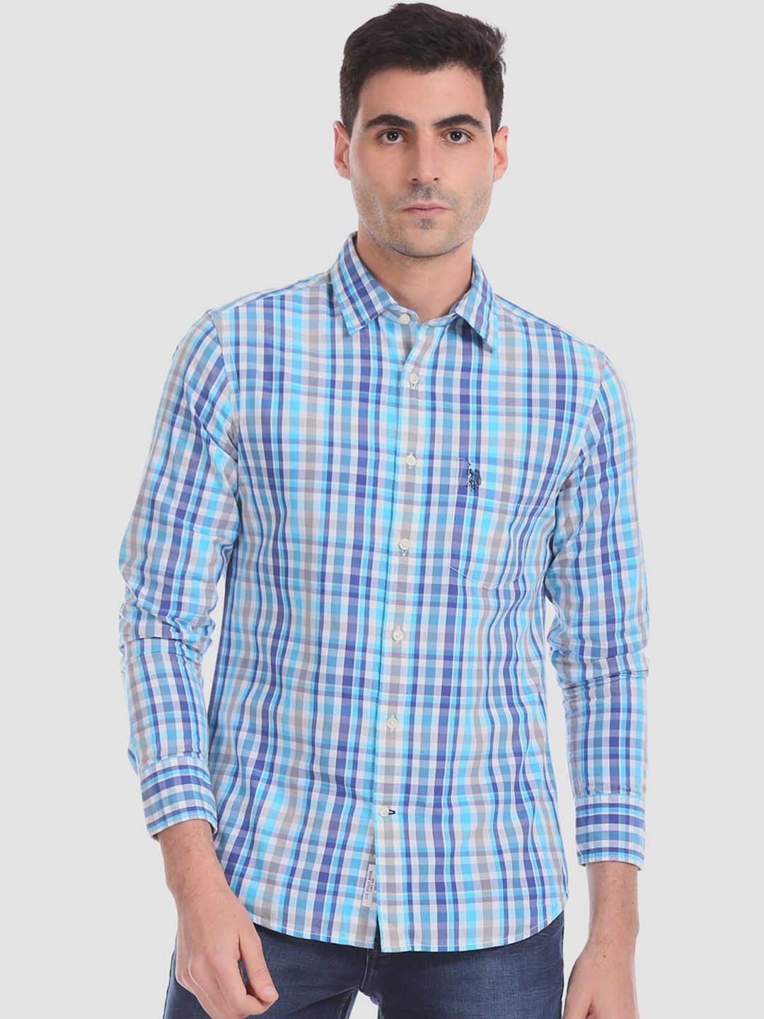 

U.S. Polo Assn. Men Blue Regular Fit Checked Casual Shirt