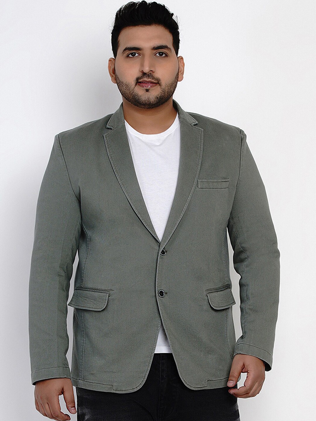 

John Pride Men Olive-Green Solid Denim Blazer